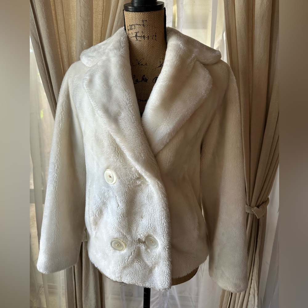 1960 Vintage Double Breasted Faux Fur Teddy Bear Cropped Coat